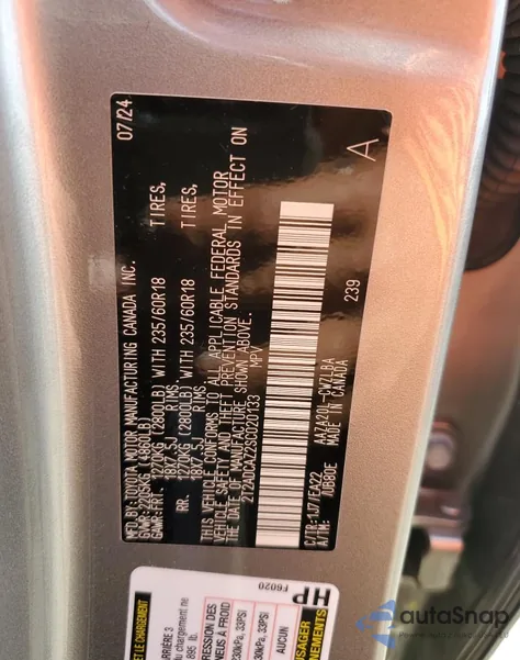 2025 Lexus Nx 250 Base z USA, uszkodzony, nr VIN 2T2ADCAZ2SC020133